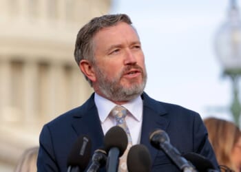 Rep. Thomas Massie speaks during a news conference on the Epstein Files Transparency Act outside the U.S. Capitol on Nov. 18, 2025, in Washington, D.C.