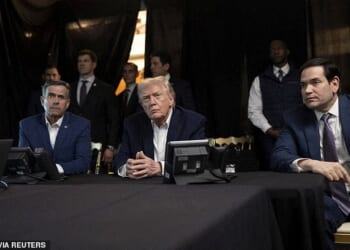 President Donald Trump (centre) watches the military operation in Venezuela with CIA Director John Ratcliffe (left) and Secretary of State Marco Rubio (right) from Mar-a-Lago resort