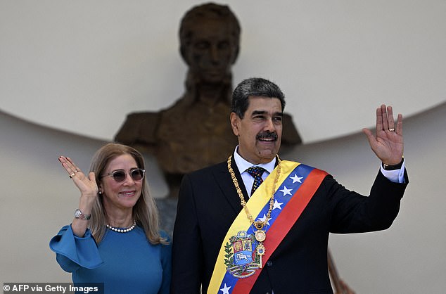 The elite Delta Force reached Maduro as he fled from his bedroom with his wife Cilia Flores (pictured)
