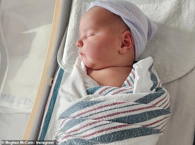 'We are absolutely over the moon to share that our son Ransom McCain Domenech has finally arrived at the crack of dawn January 2nd at 9lbs 2 oz,' McCain wrote
