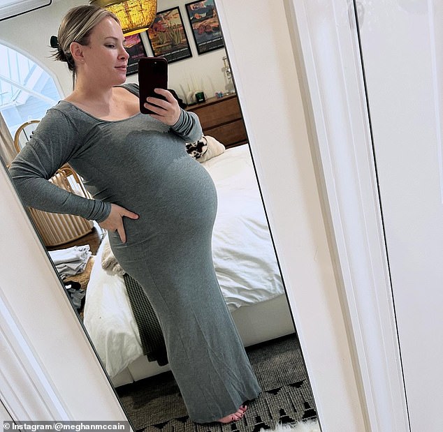 McCain announced her latest pregnancy on her podcast in June while interviewing Usha Vance, who herself has three children with JD Vance; pictured in November