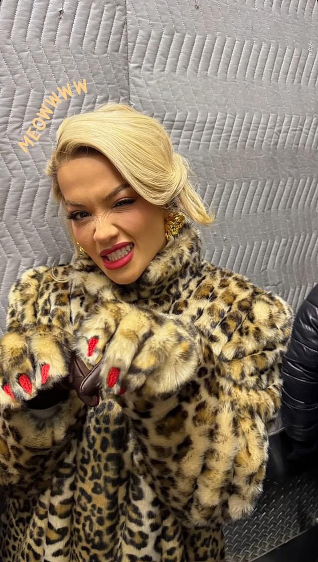 Rita Ora, 38, donned a full leopard outfit in one of several planned outfit changes