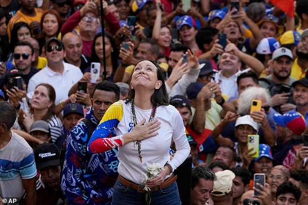 Venezuelan opposition leader Maria Corina Machado addresses supporters at a protest against President Nicolas Maduro in Caracas, Venezuela, Jan. 9, 2025