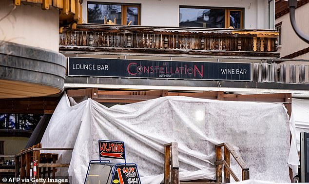 The entrance of the bar Le Constellation where a fire ripped through the venue during New Year's Eve celebrations in the Alpine ski resort town of Crans-Montana