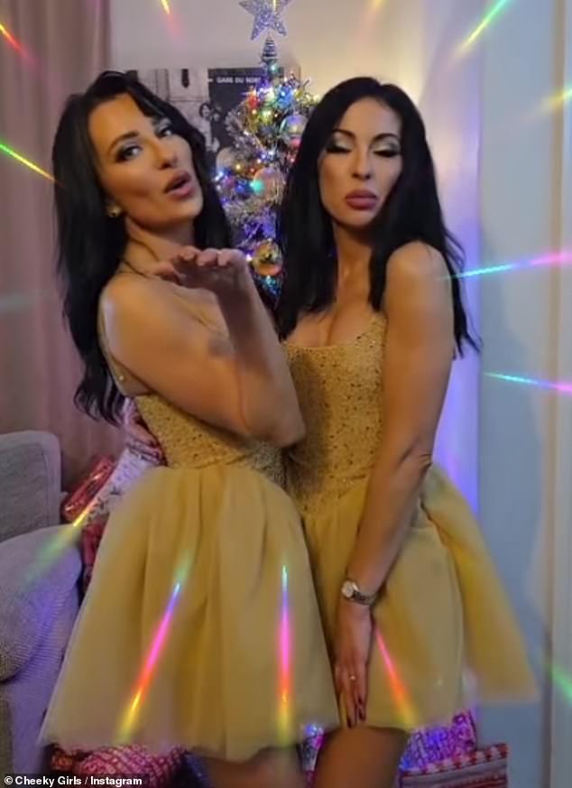 The singing duo showcased their youthful physique as they slipped into a pair of gold skater dresses