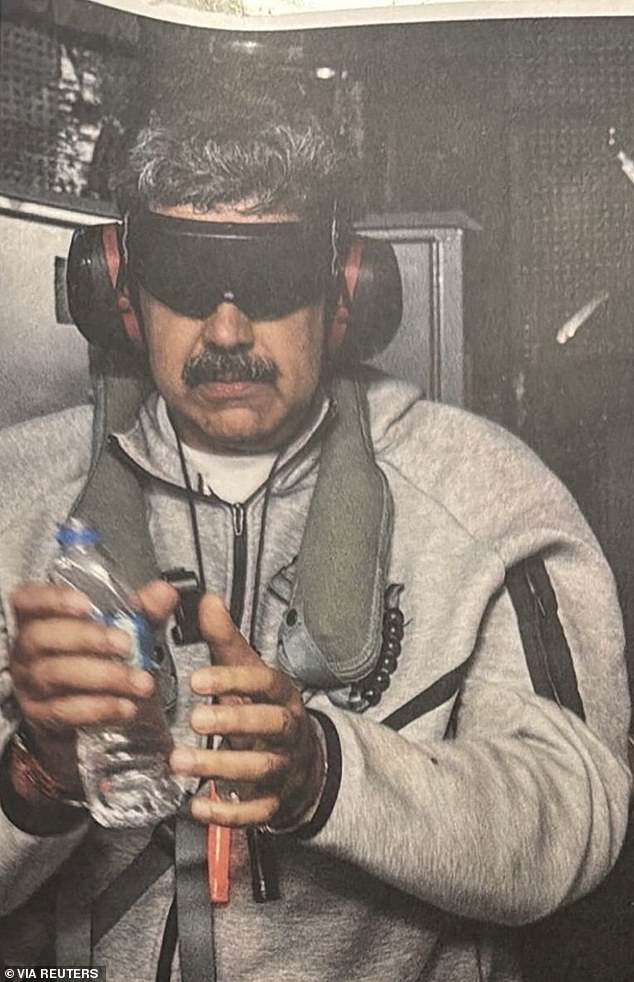 Maduro is seen being transported to the US following his detainment, as shared by Trump on Truth Social