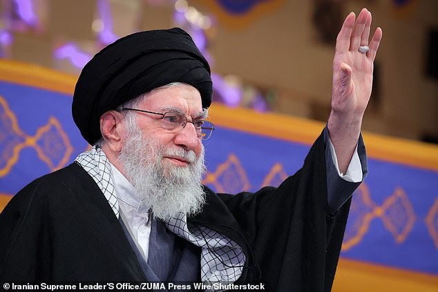 The threat appears to have spooked Iran's dictatorial leader, Ayatollah Khamenei (pictured), who is said to have a back-up plan to flee the country to Moscowif his security forces fail to suppress the ever-growing protests