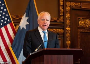 Minnesota Governor Tim Walz speaks to reporters after he announced that he would not seek reelection, at the Minnesota State Capitol in St. Paul, Minnesota, U.S. January 5, 2026.