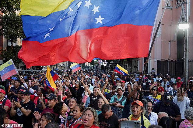 Crowds gathered in Caracas with flags to call for the release of President Maduro
