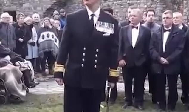 'Fake admiral' Jonathan Carley addressing unsuspecting crowds at an event marking the 140th anniversary of the Battle of Rorke¿s Drift at Harlech Castle in 2019