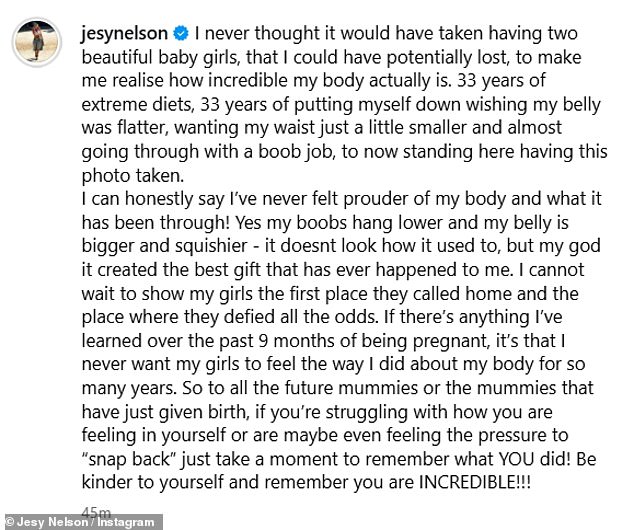 Jesy said she has 'put herself down' wishing she had a 'flatter belly and smaller waist' for her entire life