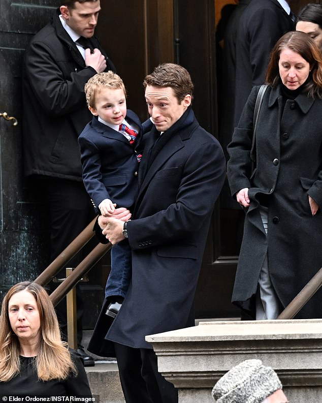 Tatiana's husband, George Moran, 36, was also spotted, seen carrying their son