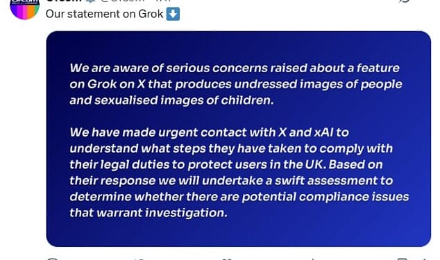 Elon Musk told to take action over 'demeaning and degrading' sexualised deepfake images of children and women being created by X's AI tool Grok