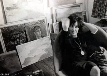 Molly Parkin, journalist and writer pictured at the age of 29 at her first art exhibition