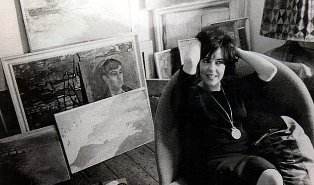 Molly Parkin, journalist and writer pictured at the age of 29 at her first art exhibition
