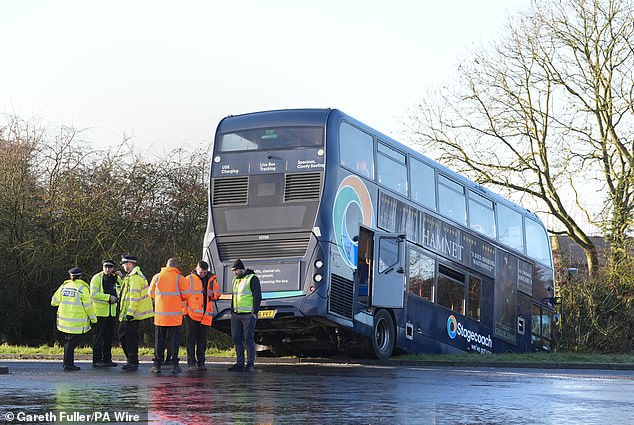 A Stagecoach bus carrying schoolchildren crashed into a ditch near Ashford in Kent on Wendesday