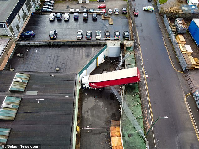 A lorry slid off the road and into an industrial estate on Glaisdale Drive in Nottingham on Wednesday