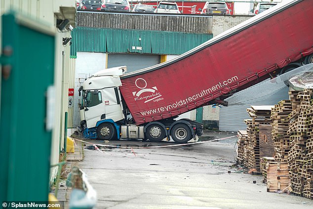 A lorry slid off the road and into an industrial estate on Glaisdale Drive in Nottingham on Wedneday