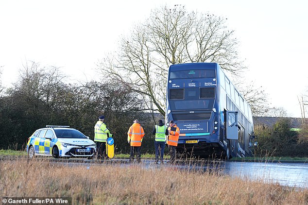 A Stagecoach bus carrying schoolchildren crashed into a ditch near Ashford in Kent on January 07, 2025