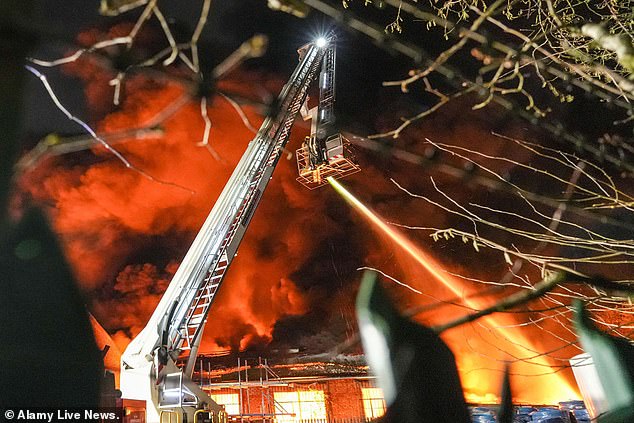 Fire crews used hydraulic platforms, aerial drones, and other specialist equipment in an attempt to get the blaze under control