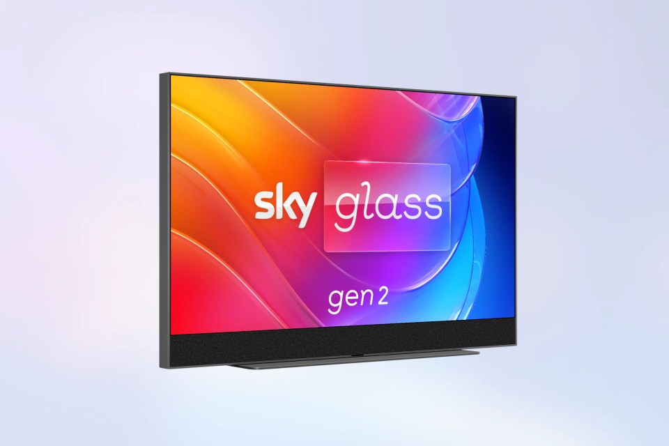 Illustration of a Sky Glass Gen 2 television with a colorful screen.