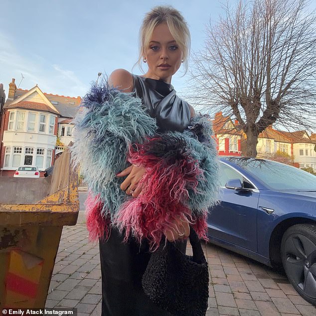 Emily posed in a selection of chic looks including skinny jeans and a chic black leather dress and colourful shrug alongside snaps of her festive feasts and pub trips with pals