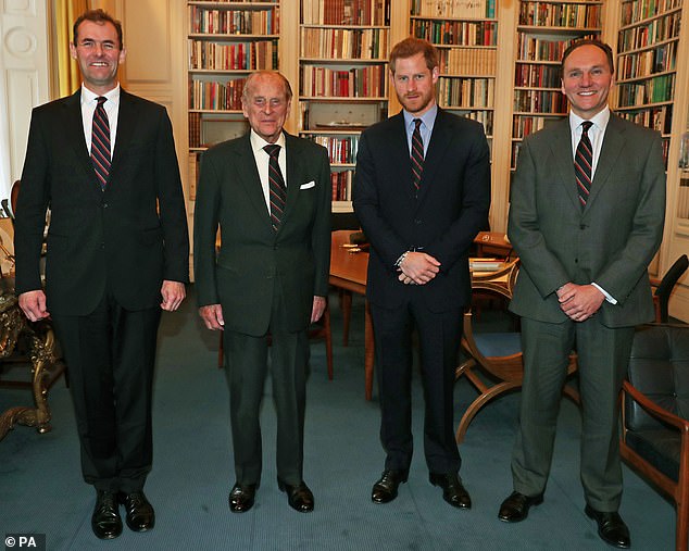 Major General Robert Magowan, The Duke of Edinburgh, Harry and Major General Charles Stickland in 2017 after the appointment of Prince Harry as Captain General Royal Marines