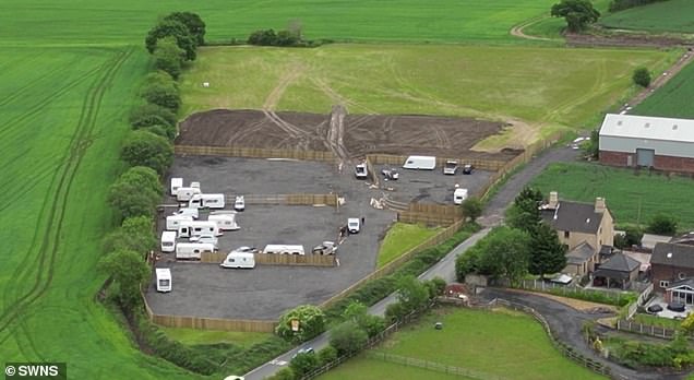 After: Diggers worked through the night for three days to transform the field into a concrete car park