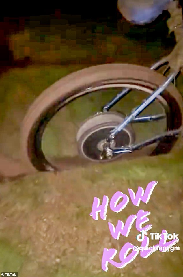 The act of churning up a green has been called 'ripping - where the bike is kept stationary but its back wheel spins at top speed to dig a trench into the earth