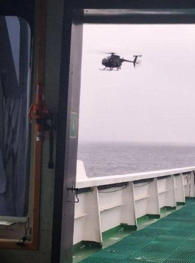 Pictures in Russian media purportedly showed helicopters approaching the vessel on Wednesday