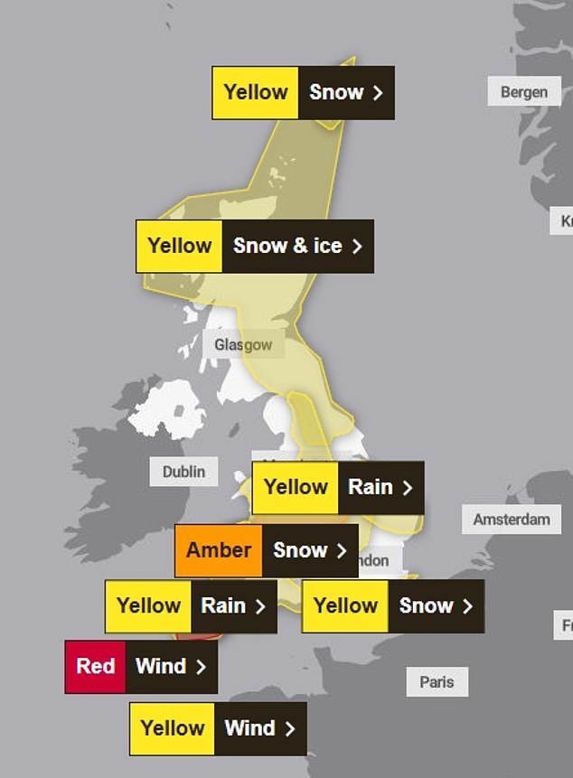 The Met Office has issued a rare red weather warning for Cornwall today