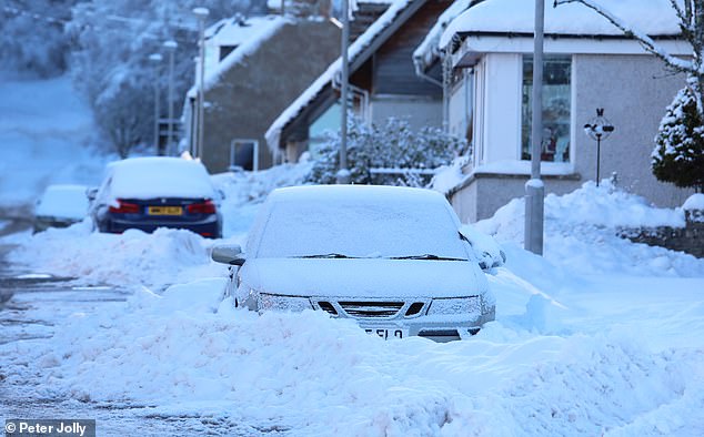 Snow at Tomintoul in Banffshire today after it was the UK's coldest place last night at -14.7C