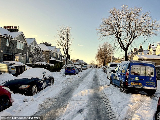 Snowy conditions in the west end of Aberdeen today following more snowfall overnight