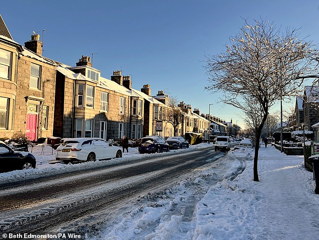 Snowy conditions in the west end of Aberdeen today following more snowfall overnight