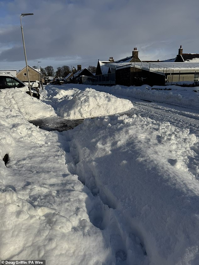 Snow has fallen every day so far this year in Aberdeenshire. Insch is pictured yesterday