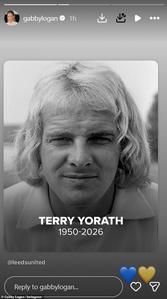 Gabby also re-shared the Leeds United, who Terry played for from 1967 and 1976, tribute with a blue and yellow heart emoji