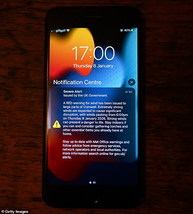 A red warning for wind has been issued to large parts of Cornwall on Thursday afternoon