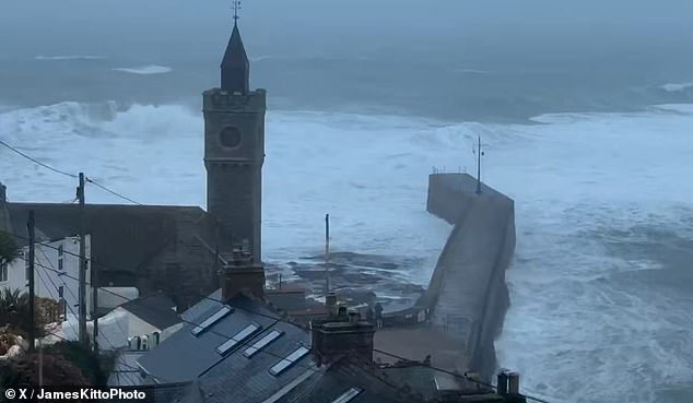 A video posted on social media shows the severe weather in Cornwall on Thursday