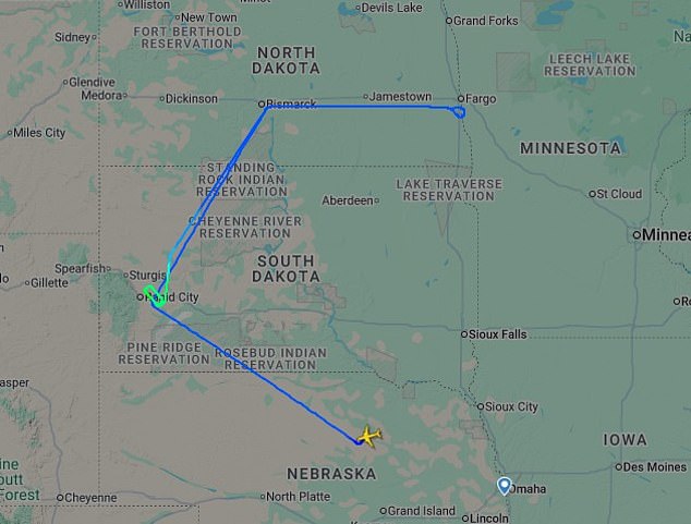 Flight data shows the so-called 'nuclear sniffer' taking off from Nebraska, circling South Dakota, and looping near Fargo, North Dakota