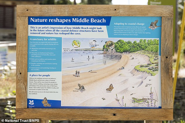 A noticeboard at Middle Beach has imagined how it may look after removing the sea defences