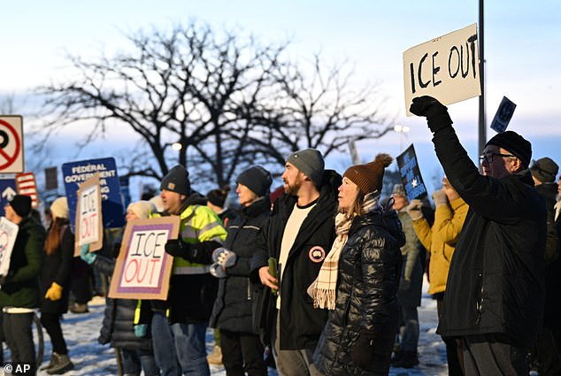 Protesters gathered outside outside Minneapolis immigration court on Thursday