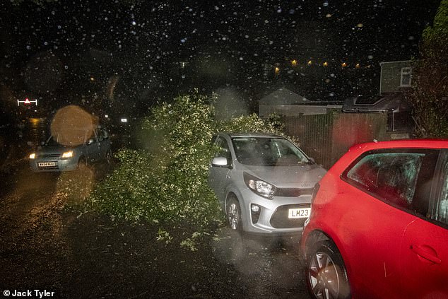 Damage to cars near Falmouth Docks, Cornwall, on Thursday due to Storm Goretti