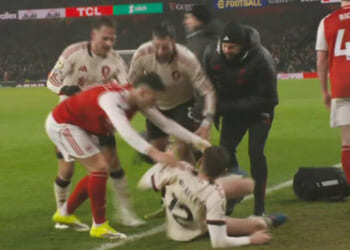 Gabriel Martinelli a 'disgrace' blasts Gary Neville after shoving injured Conor Bradley before he's stretchered off