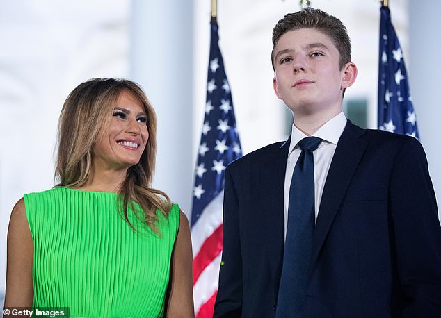 Melania has always been fiercely protective of her son's privacy, even as he has been making more public appearances since turning 18. Barron and Melania are pictured in 2020