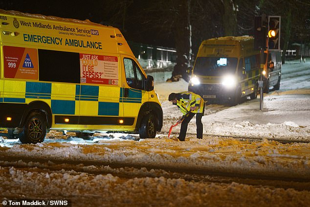 A paramedic was forced to dig out a stuck ambulance in Church Stretton, Shropshire