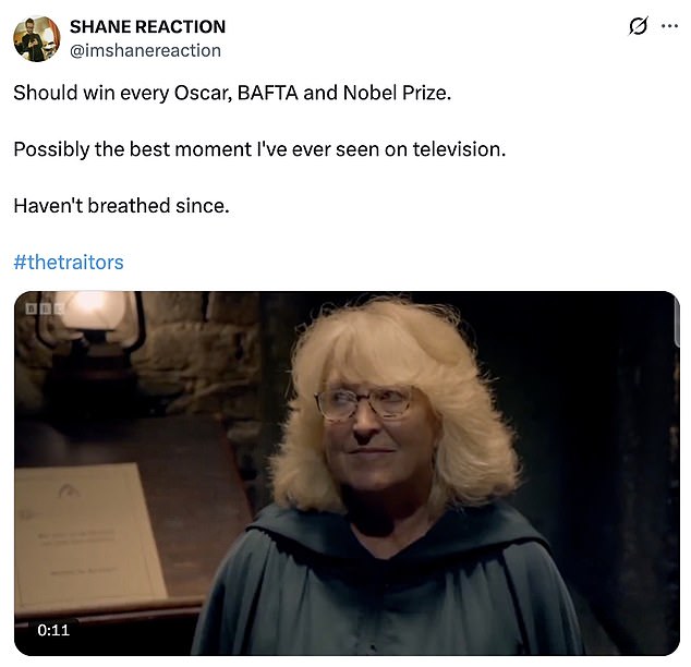 Fiona's out-of-nowhere decision to throw a fellow Traitor under the bus so publicly and so early on thrilled fans watching at home, who rushed to X to declare the episode had been 'pure cinema' and chaos