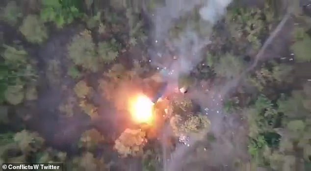 Cartels have also been known to use high explosives to attack the state. Pictured: An aerial view of a drone attack by a drug gang in 2015
