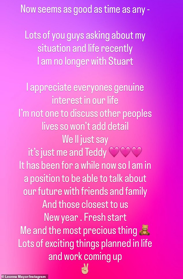 A statement posted by Leonna Mayor on her Instagram page today which confirms their split