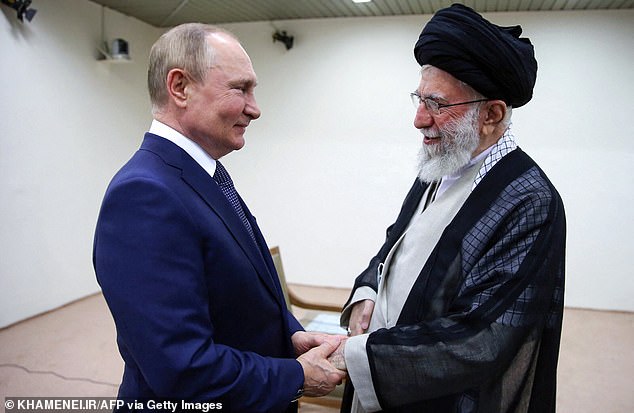 Ayatollah Ali Khamenei with Russian President Vladimir Putin in 2022. Iran's Supreme Leader is said to be eyeing Moscow as a possible sanctuary should the Islamic Republic fall