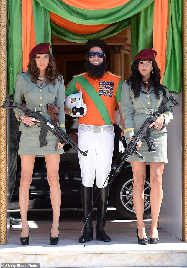 Jessica Moretti (right) with Sacha Baron Cohen as The Dictator at the Cannes Film Festival. In 2012, Moretti was among a group of models hired to appear alongside Baron Cohen for a publicity stunt to promote his film